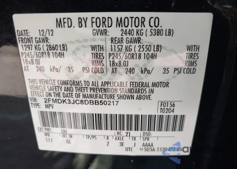 2013 Ford Edge Sel from USA, damaged, VIN 2FMDK3JC8DBB50217